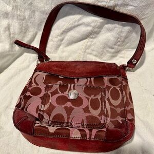 Coach burgundy suede and stitched fabric bag
